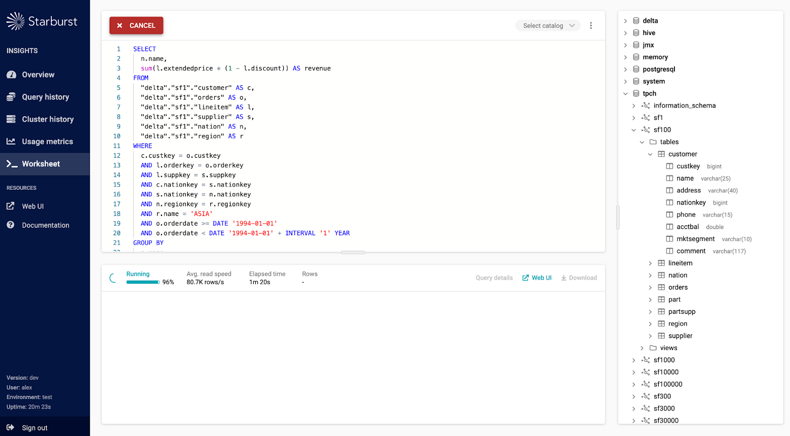 Starburst Insights SQL Worksheet Screenshot