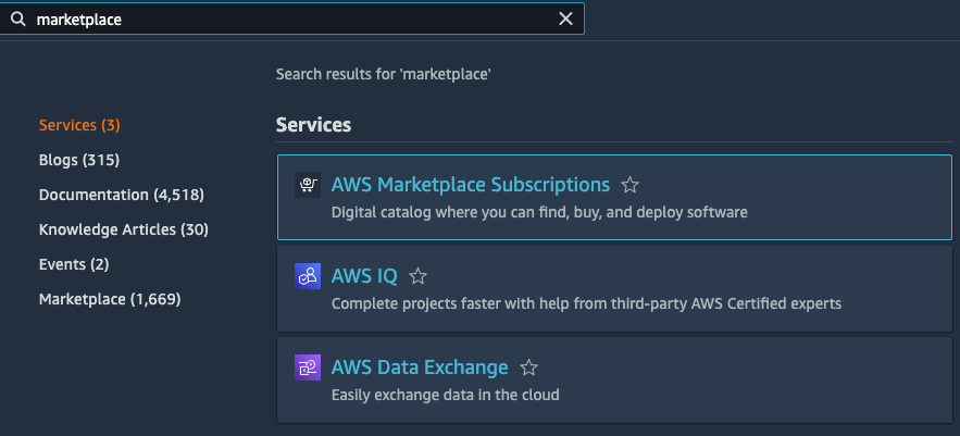 AWS Marketplace Subscriptions Screenshot