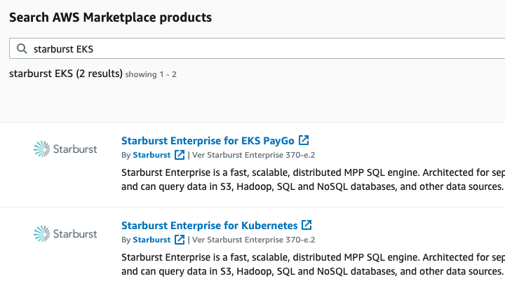 Search AWS for Starburst EKS