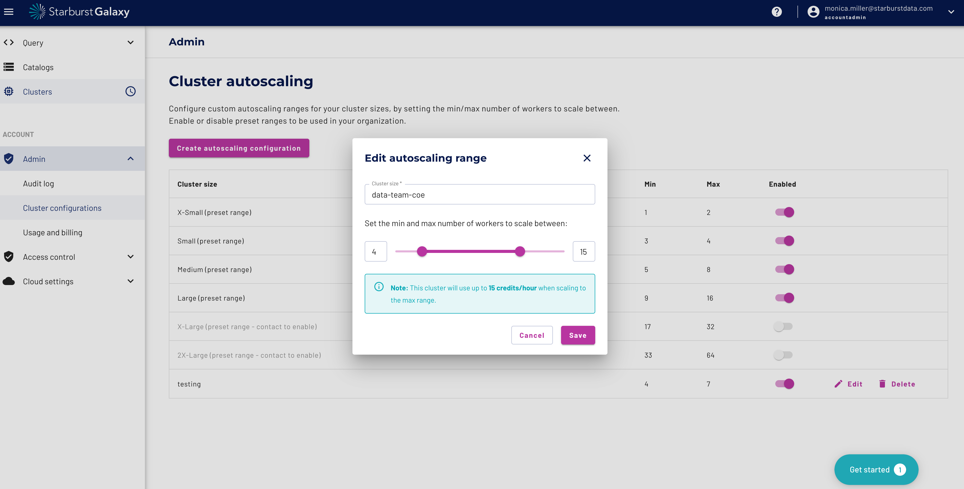 Starburst Galaxy Autoscaling