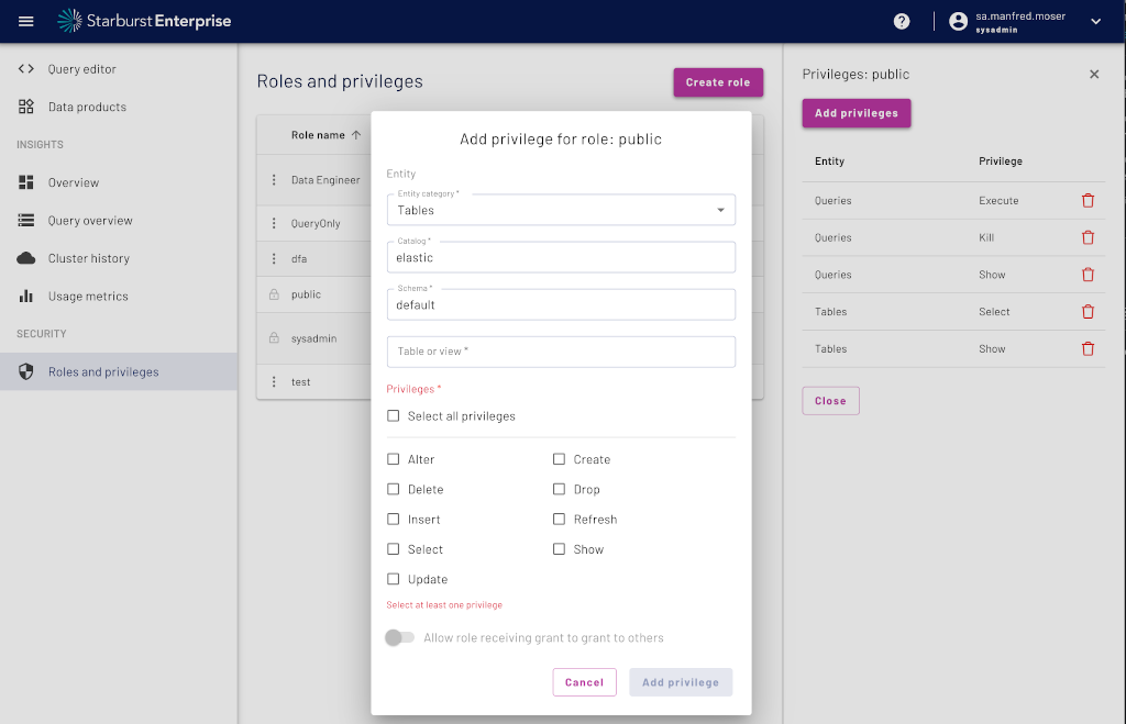 Starburst Enterprise built-in access control