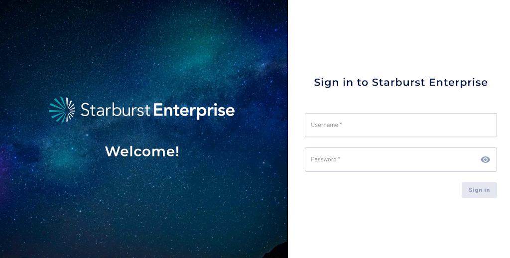 Login screen for Starburst Enterprise web UI