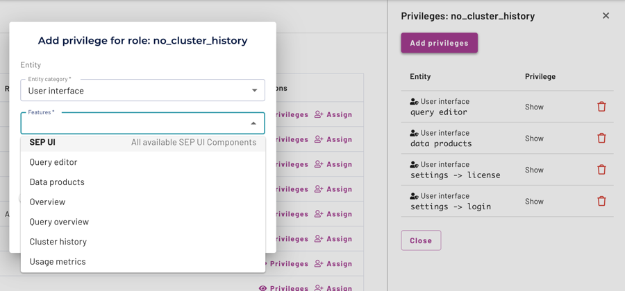 User interface controls in Starburst Enterprise web UI