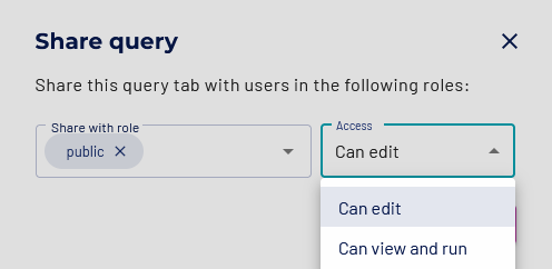 Dialog in the Starburst Enterprise UI to share a query tab
