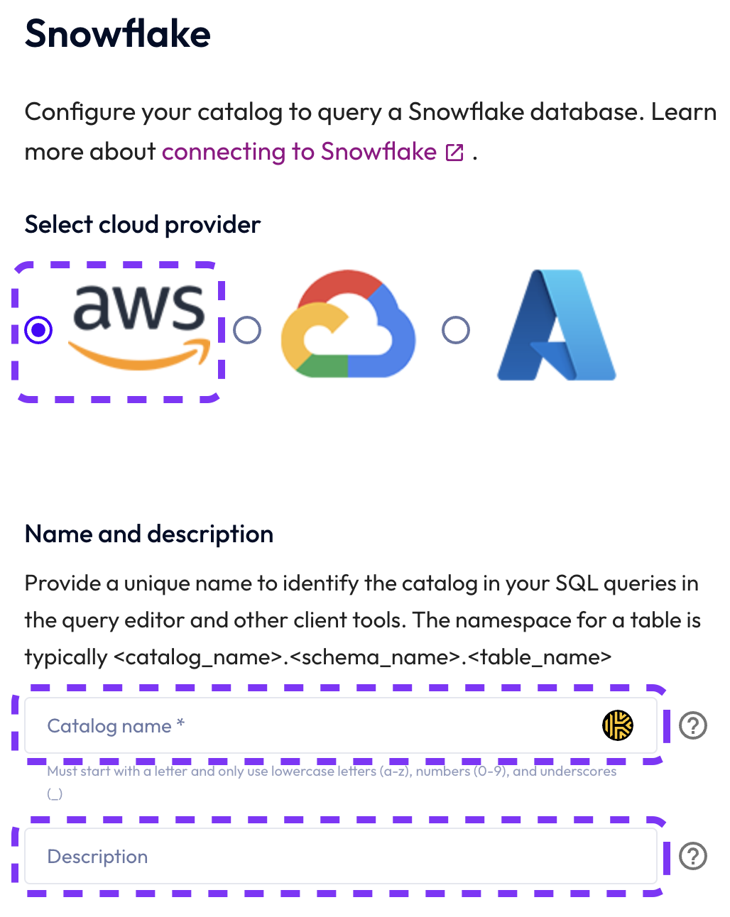 Configure a Snowflake catalog Starburst