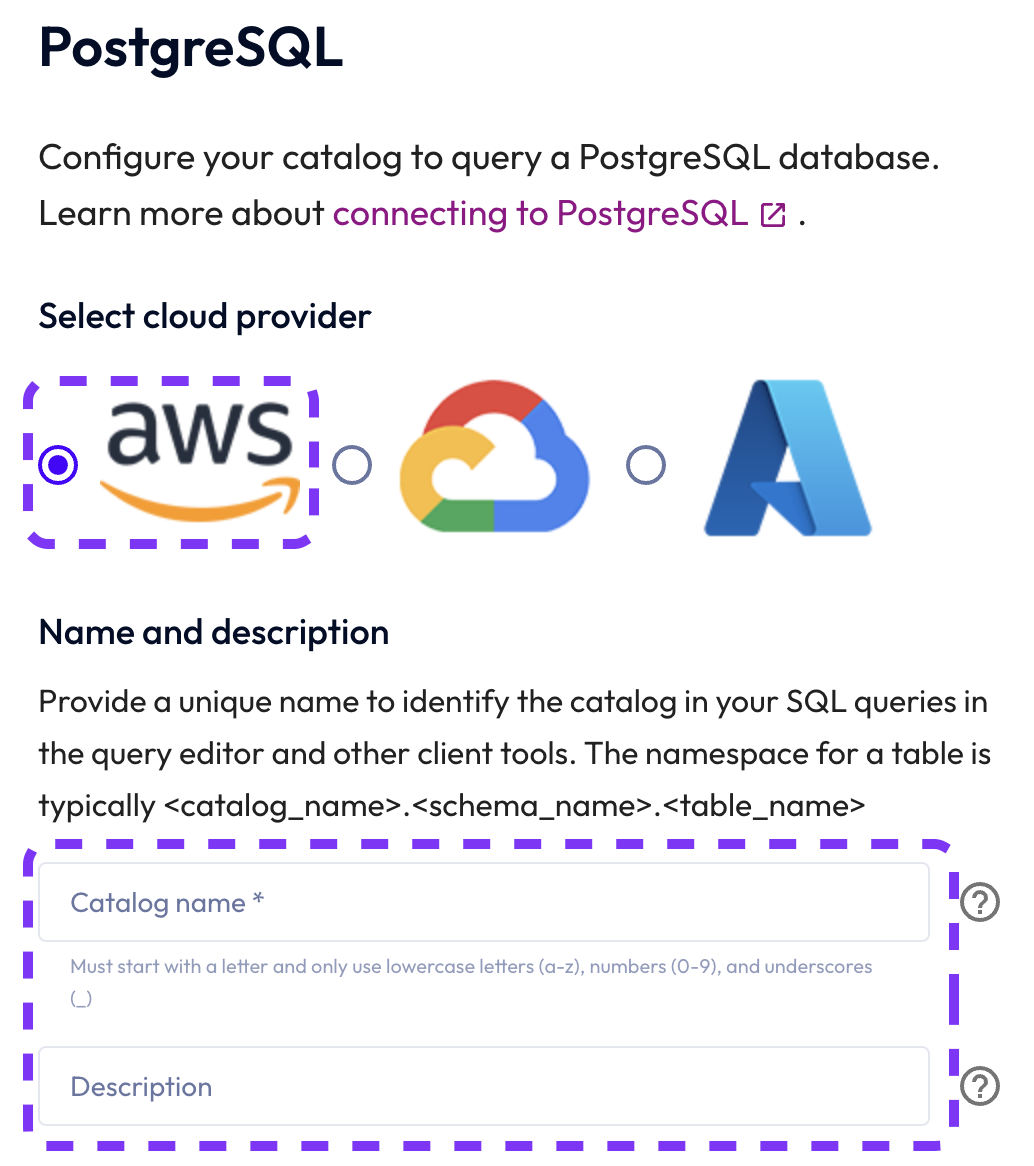 Configure a PostgreSQL catalog Starburst
