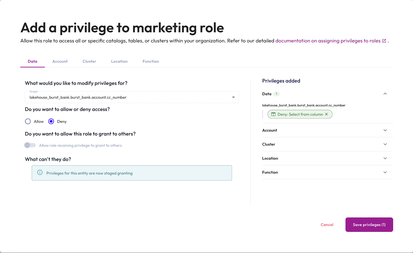 Use rolebased access control in Starburst Galaxy Starburst